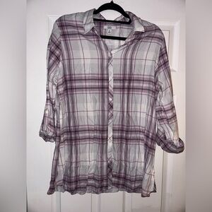 Croft & Barrow Purple and White Notched Collar Button Down Shirt